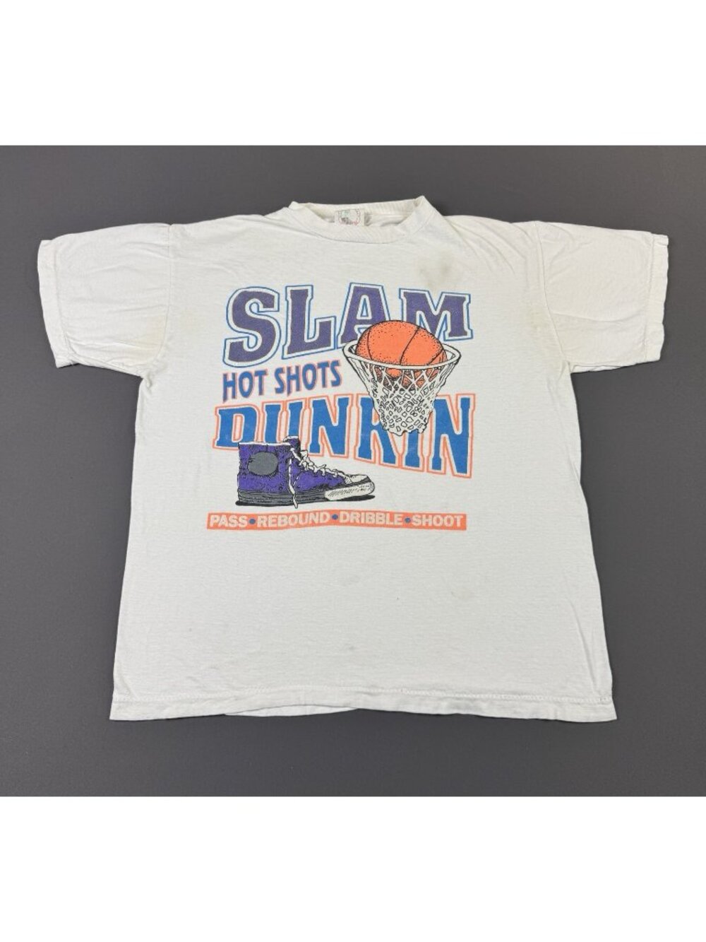 Rare Vintage 90s Single Stitch Slam Hot Shots Dunk Basketball Art Graphic Tee
